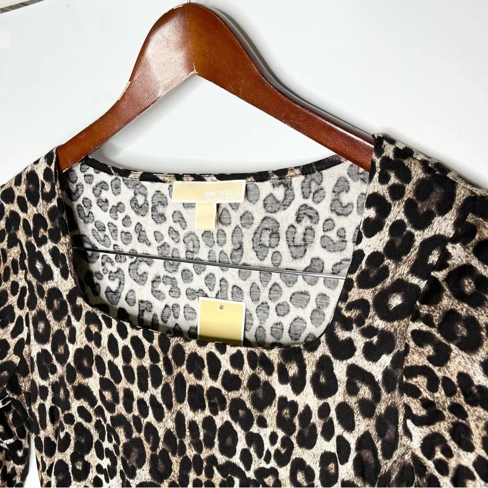 NWT Michael Michael Kors Leopard Animal Print Square Neck Long Sleeve Top Small - Picture 5 of 13